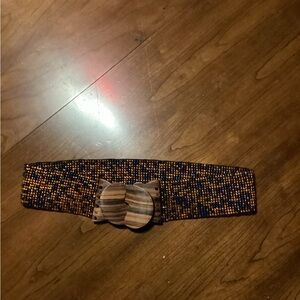 Orange & Blue Beaded Belt with Wooden Buckle